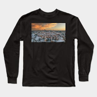 Warsaw old town, snow-covered roofs and and distant city center at dusk Long Sleeve T-Shirt